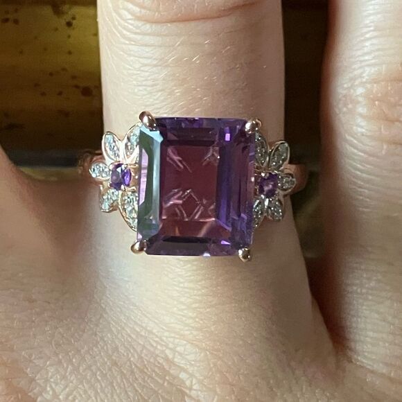 Natural Rose De France Amethyst Sterling Silver Cocktail Ring Size 10 - Picture 1 of 9